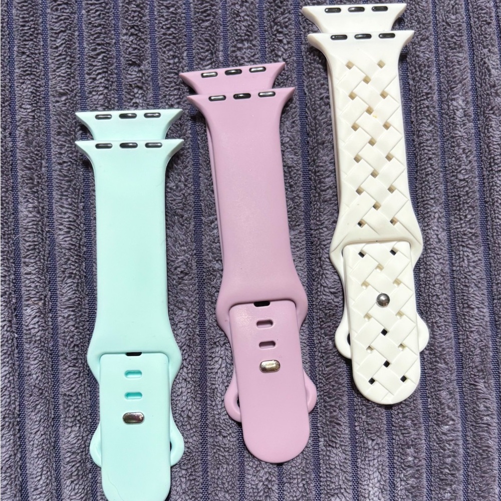 Set of Three Silicone iWatch style Bands - light turquoise,Lavender, and Cream